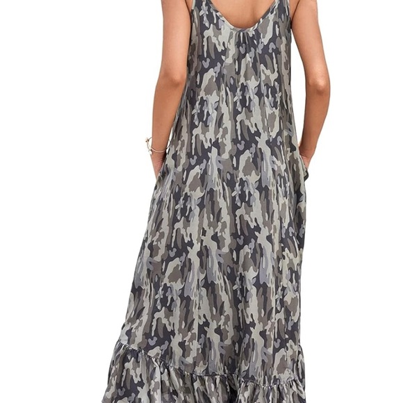NWT XXXL BUENOS NINOS Women's Camo V Neck Floral Maxi Dress/with Pockets - Picture 6 of 6